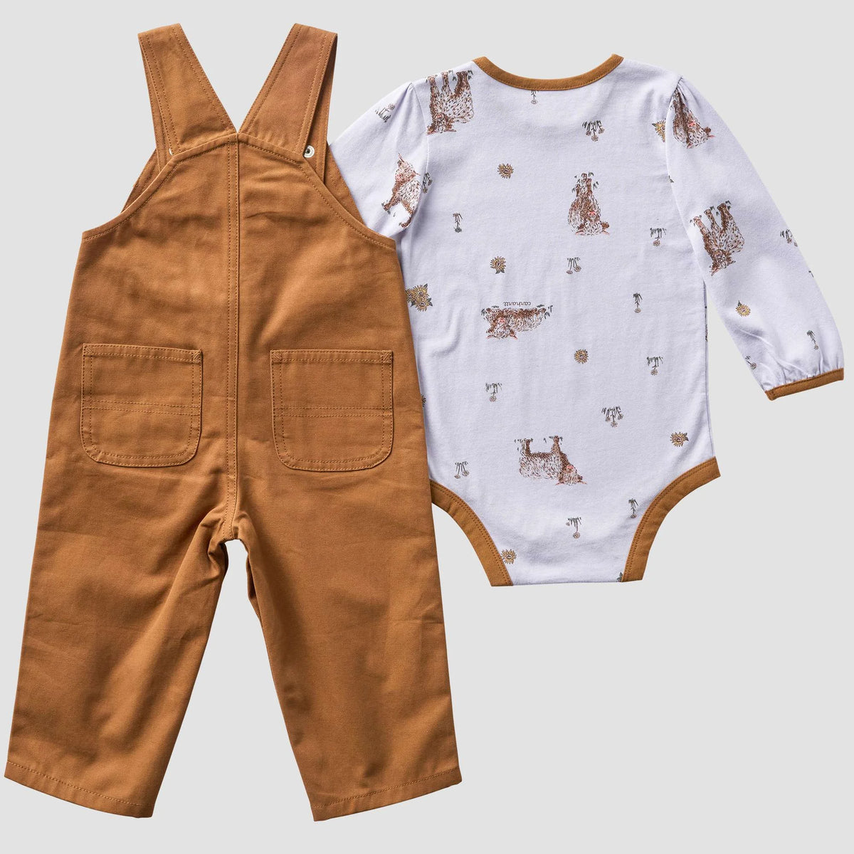Girls' 2-Piece Long Sleeve Printed Bodysuit & Canvas Overall Set (Baby)
