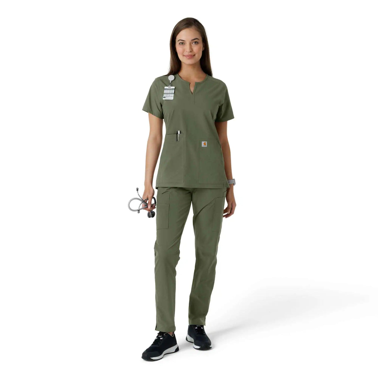 Women's Force Essentials Notch Neck Tunic Knit Panel Scrub Top