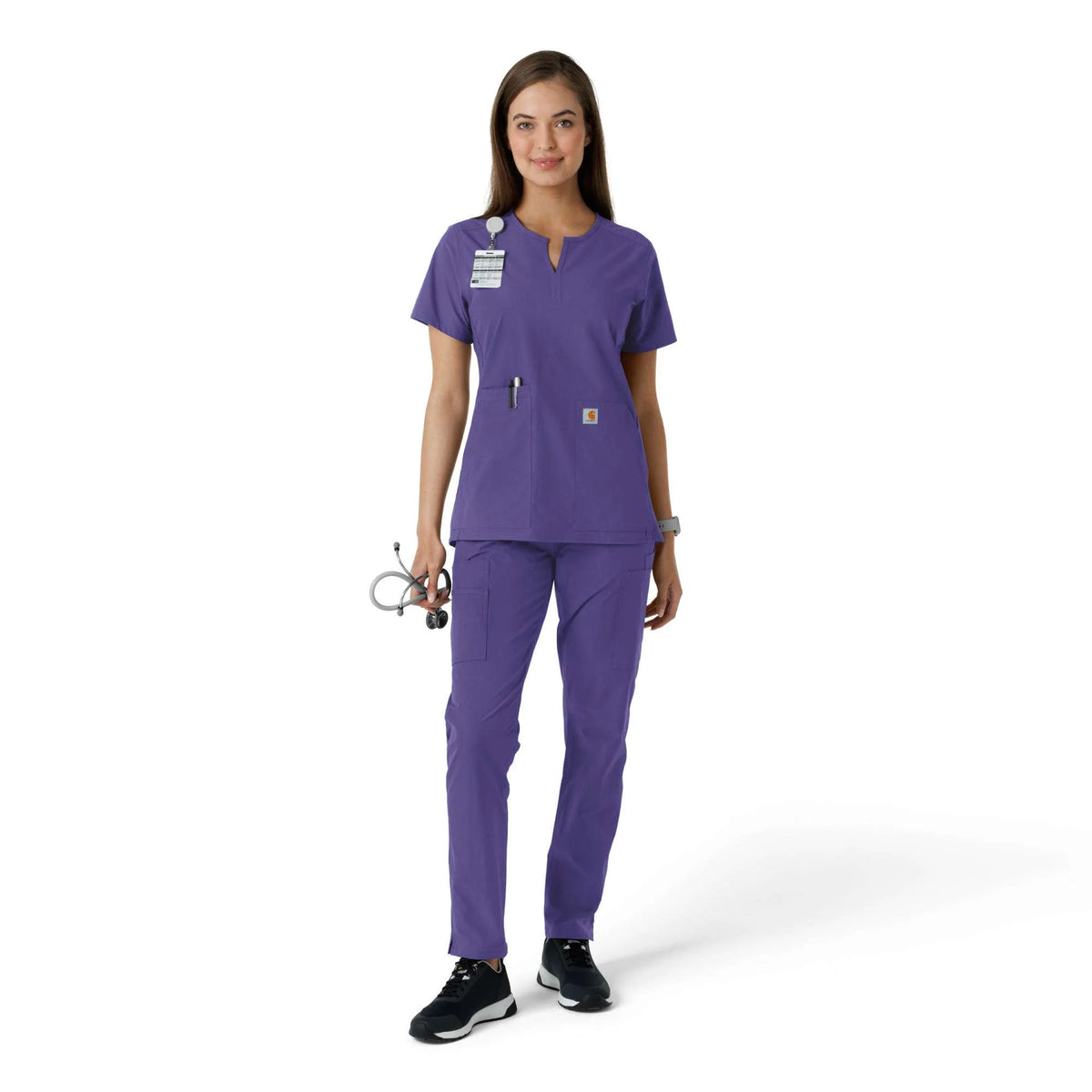 Women's Force Essentials Notch Neck Tunic Knit Panel Scrub Top