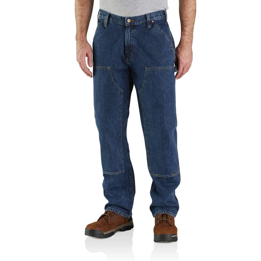 Loose Straight Double-Front Denim Dungaree