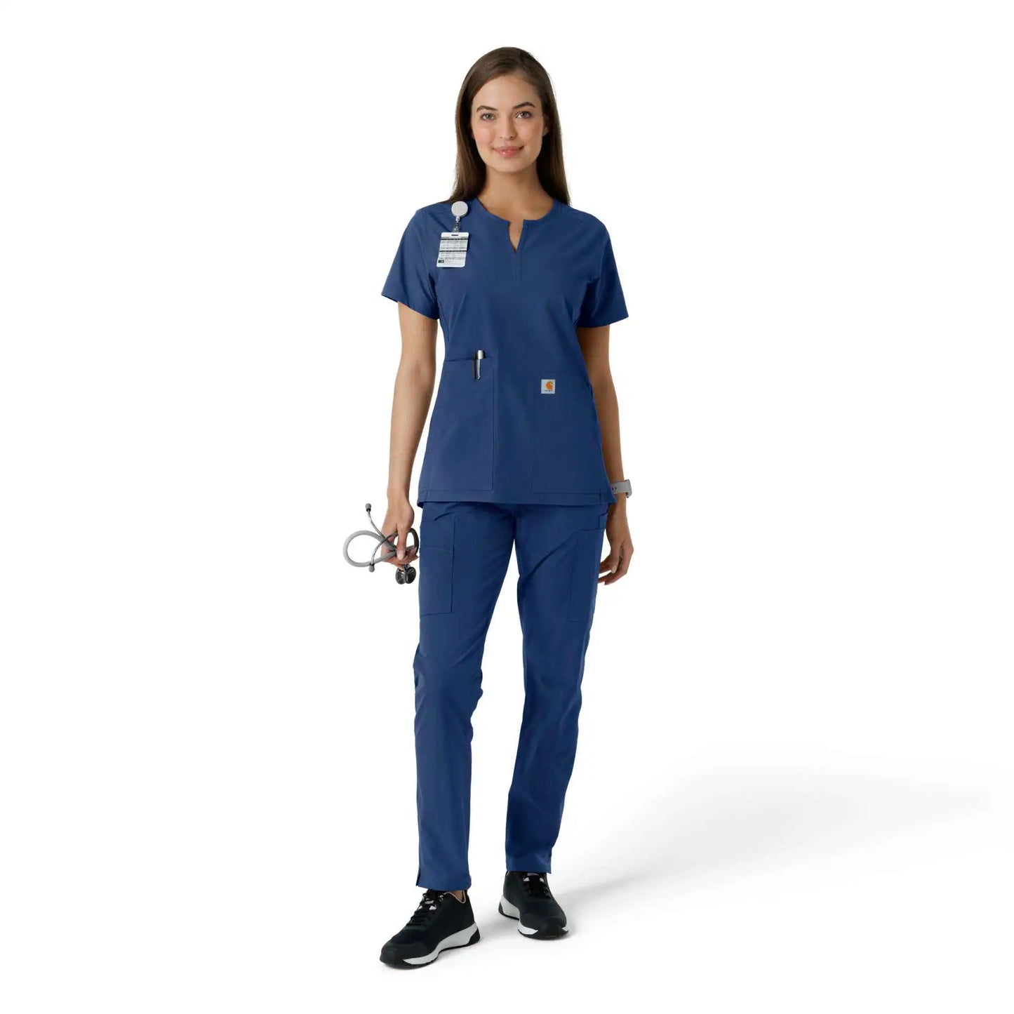 Women's Force Essentials Notch Neck Tunic Knit Panel Scrub Top