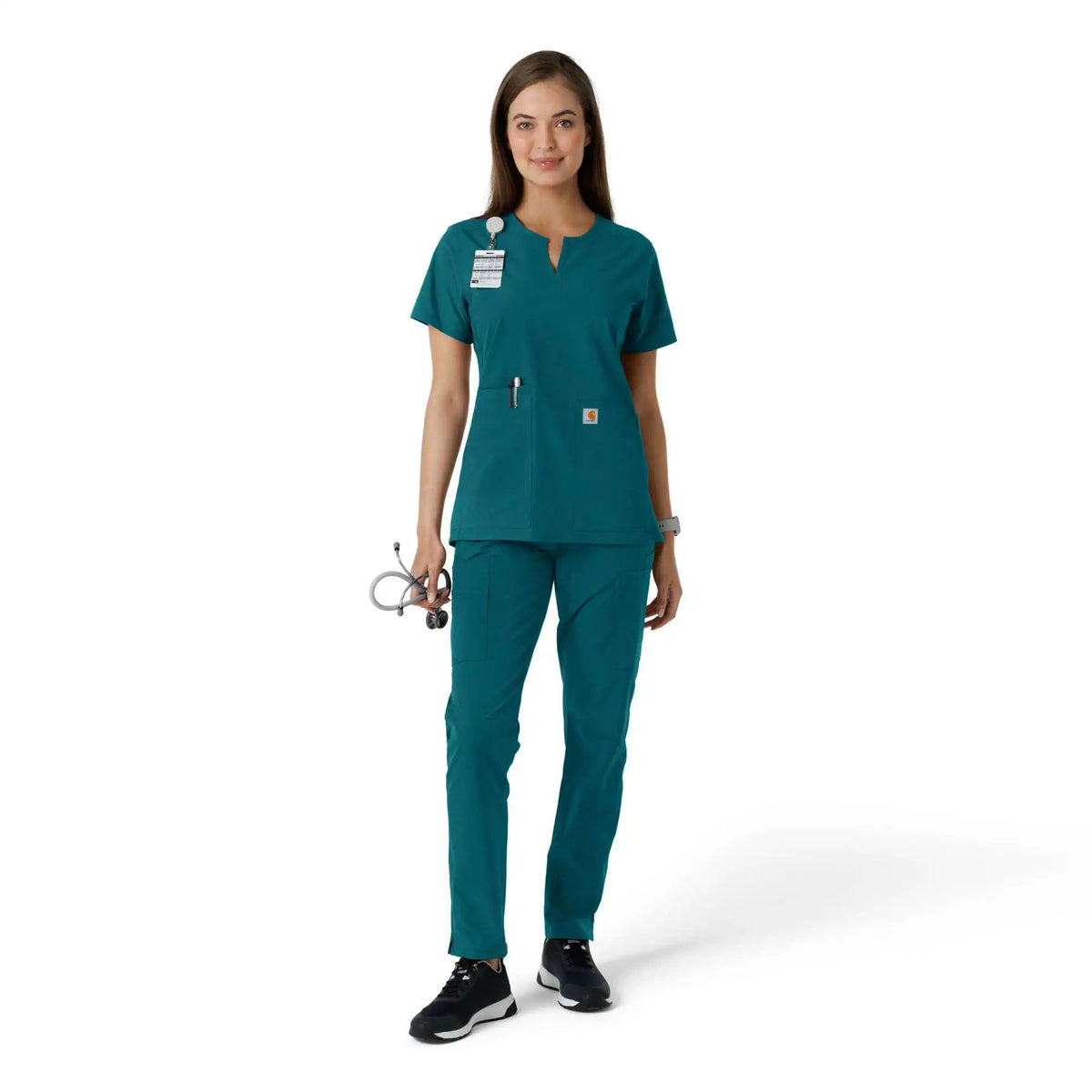 Women's Force Essentials Notch Neck Tunic Knit Panel Scrub Top