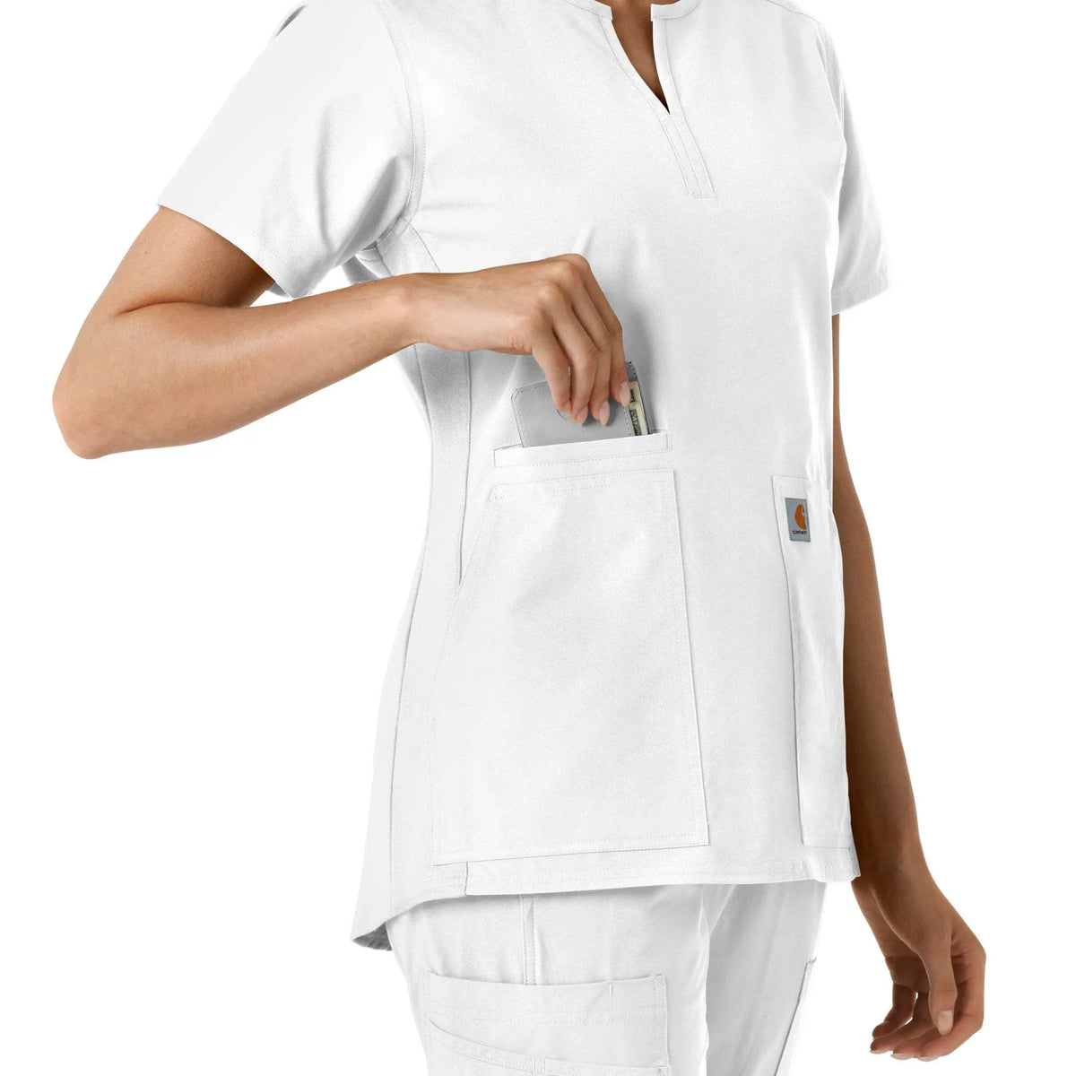 Women's Force Essentials Notch Neck Tunic Knit Panel Scrub Top