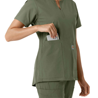 Women's Force Essentials Notch Neck Tunic Knit Panel Scrub Top