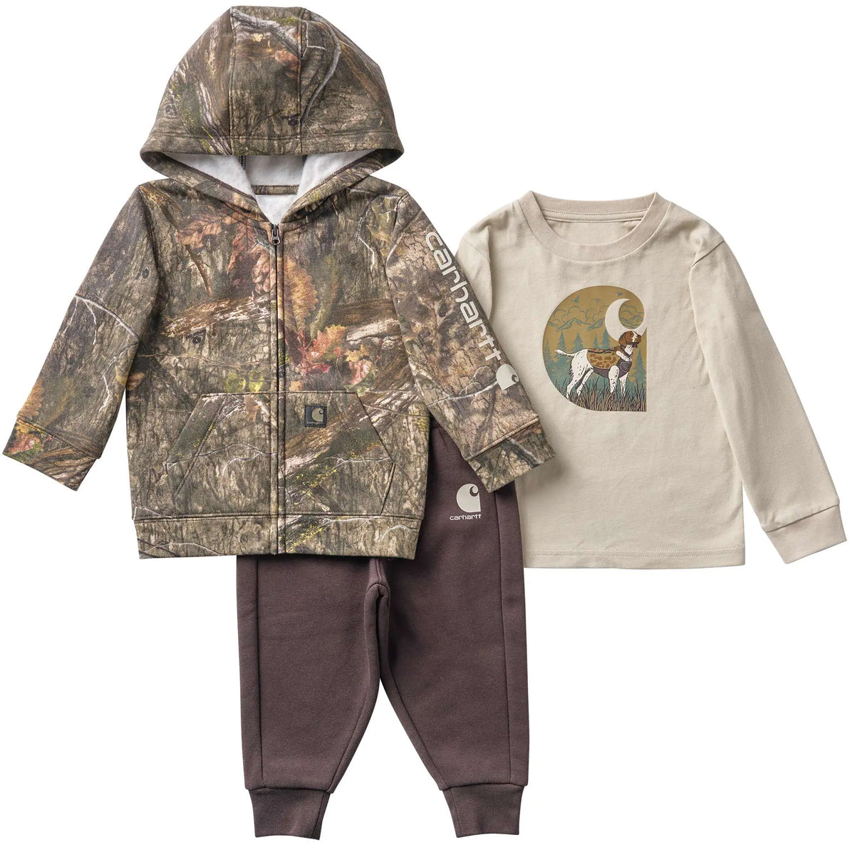 Boys' 3-Piece Long Sleeve T-Shirt, Full-Zip Hooded Camo Jacket & Fleece Pant Set (Baby)