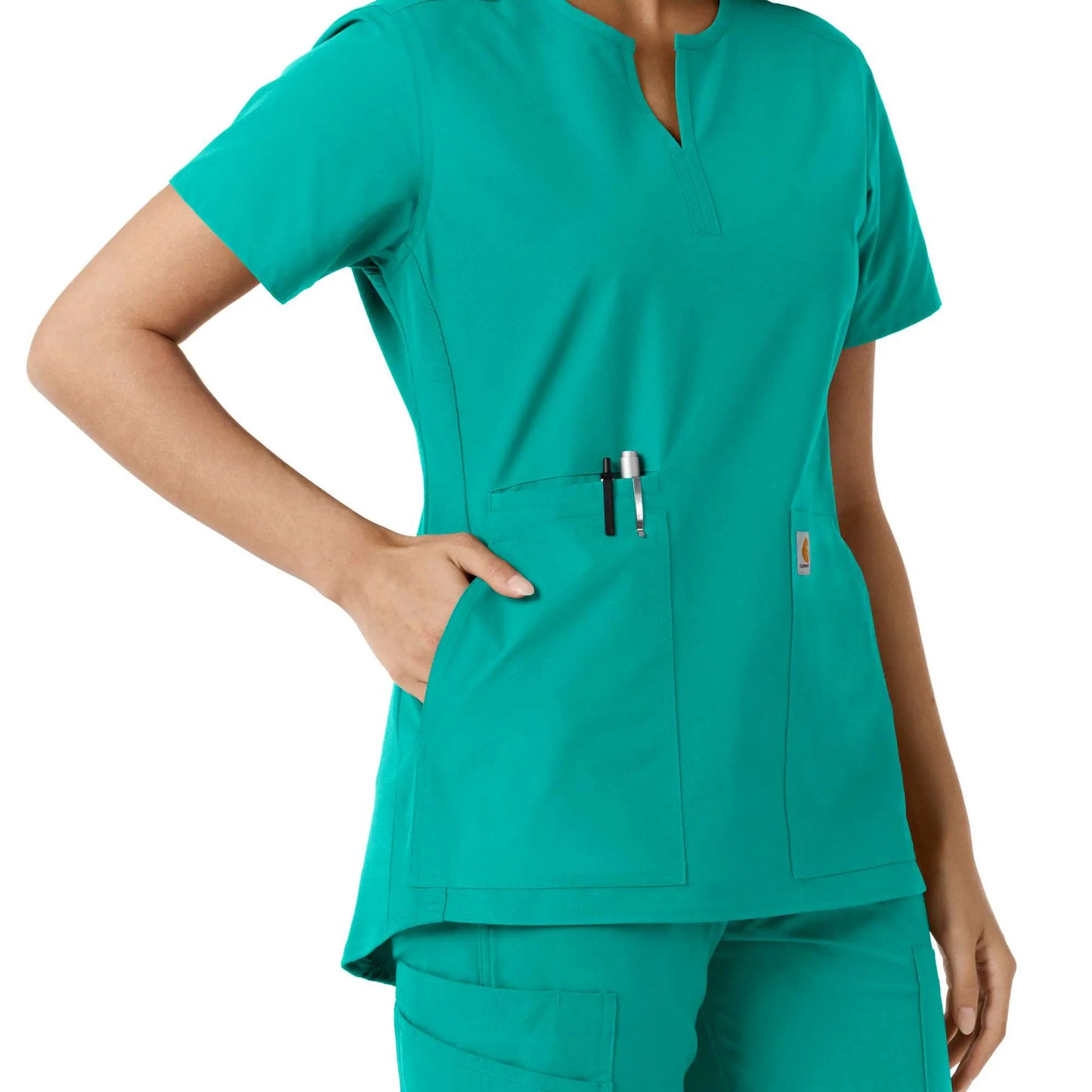 Women's Force Essentials Notch Neck Tunic Knit Panel Scrub Top