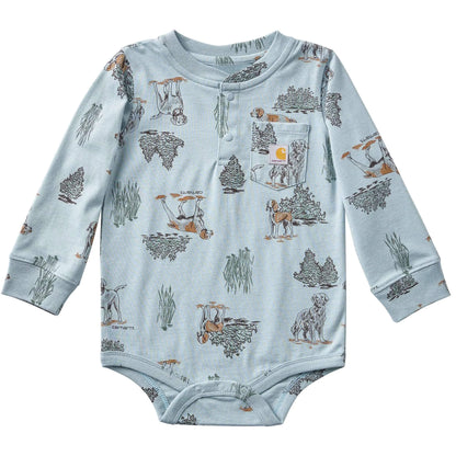 Boys' Long Sleeve Printed Henley Bodysuit (Baby)