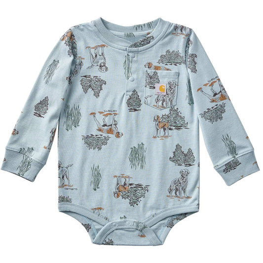 Boys' Long Sleeve Printed Henley Bodysuit (Baby)