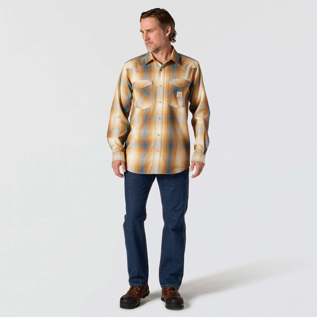 Flame Resistant Montana Relaxed Fit Midweight Twill Snap Front Plaid Shirt