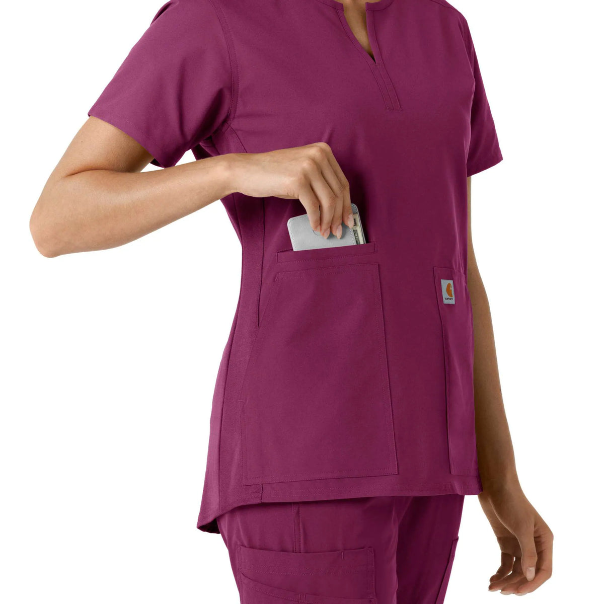Women's Force Essentials Notch Neck Tunic Knit Panel Scrub Top