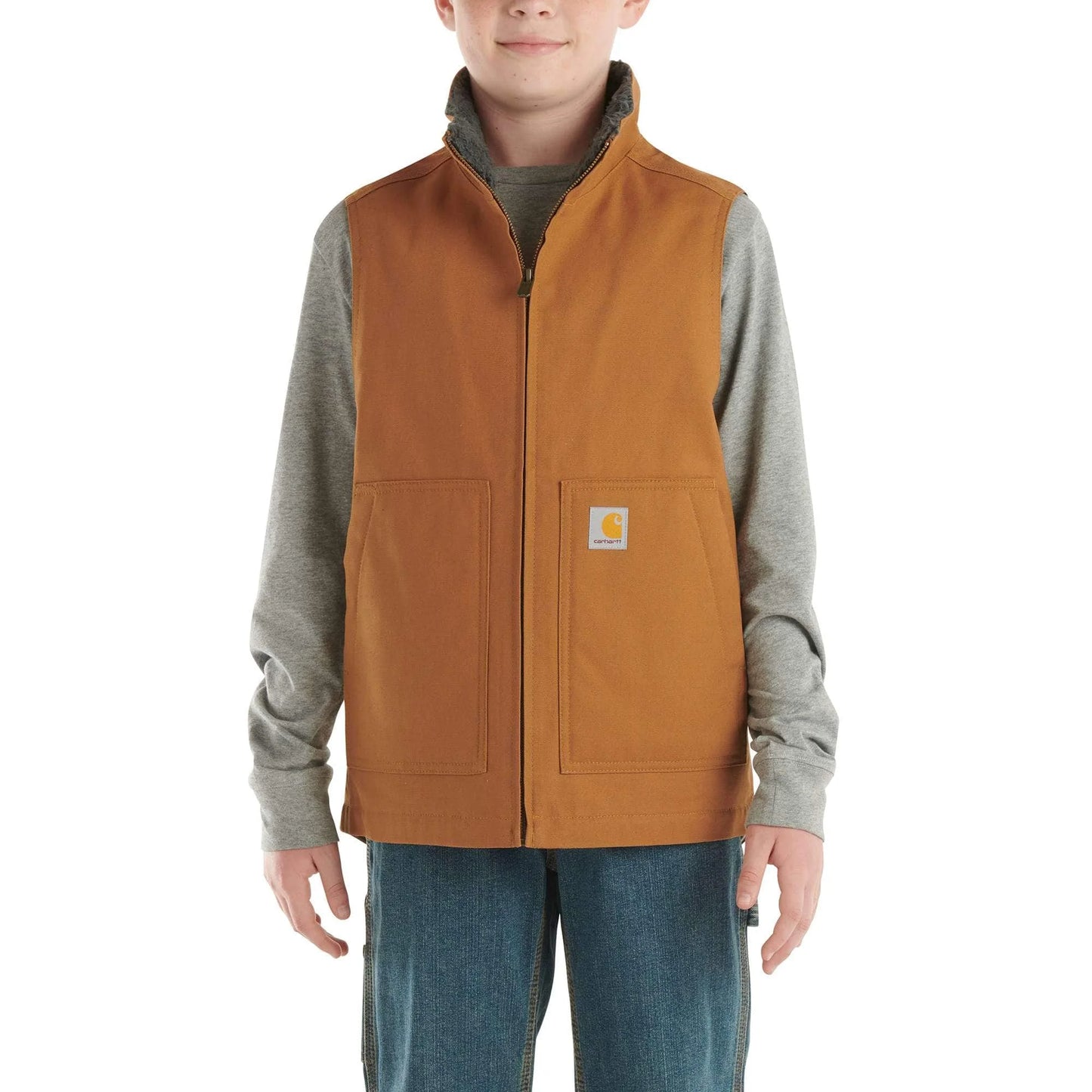 Boys' Zip-Front Canvas Sherpa Lined Vest