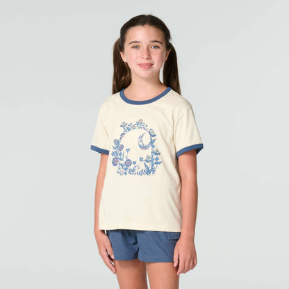 Girls' Short Sleeve Floral "C" Ringer T-Shirt (Child/Toddler/Youth)