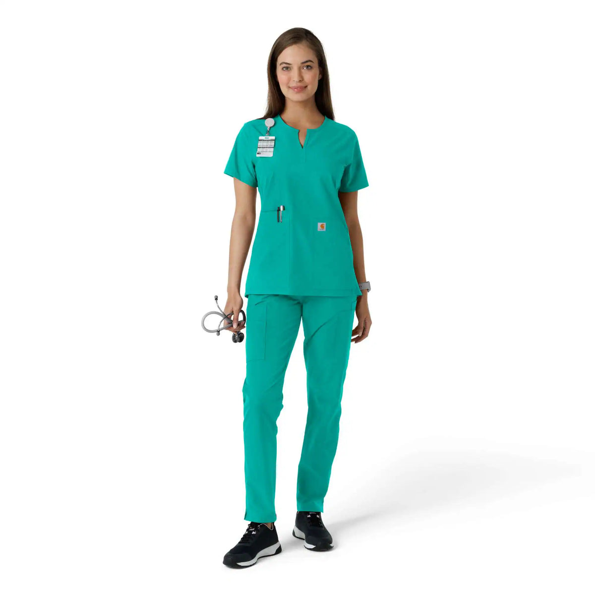 Women's Force Essentials Notch Neck Tunic Knit Panel Scrub Top