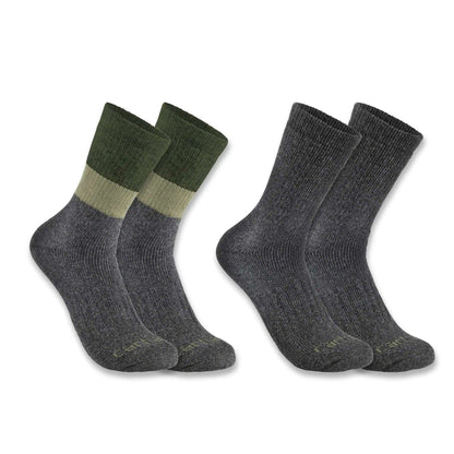 Midweight Synthetic-Wool Blend Colorblock Crew Sock 2-Pack